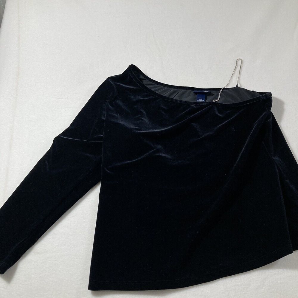 Venezia 18/20 XXL Women's Black Velvet Party Top Shirt one Sleeve Rhinestone USA - Picture 10 of 13